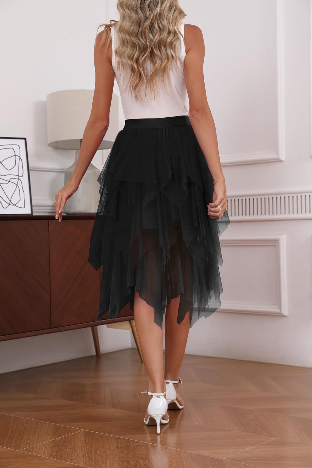 Hanpceirs Women's Tulle Skirts Layered Midi Skirt