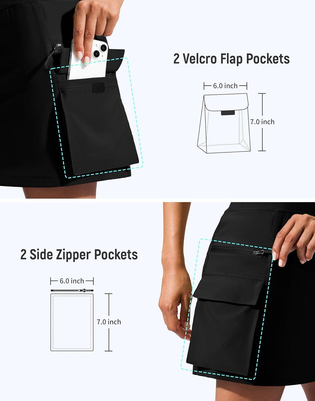 SANTINY 16" Hiking Cargo Skorts 6 Pockets