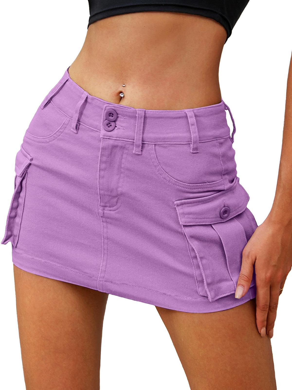 ELLEVEN Low Rise Denim Mini Skirt for Women High Stretch Jean Skirts