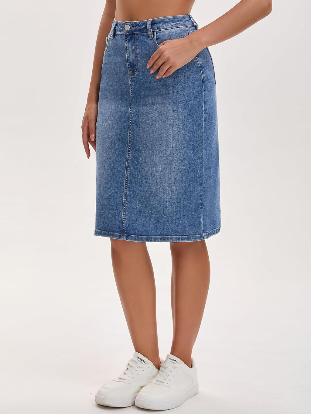 Women's Jean Skirt Back Slit Stretch Below Knee Length Denim Skirts