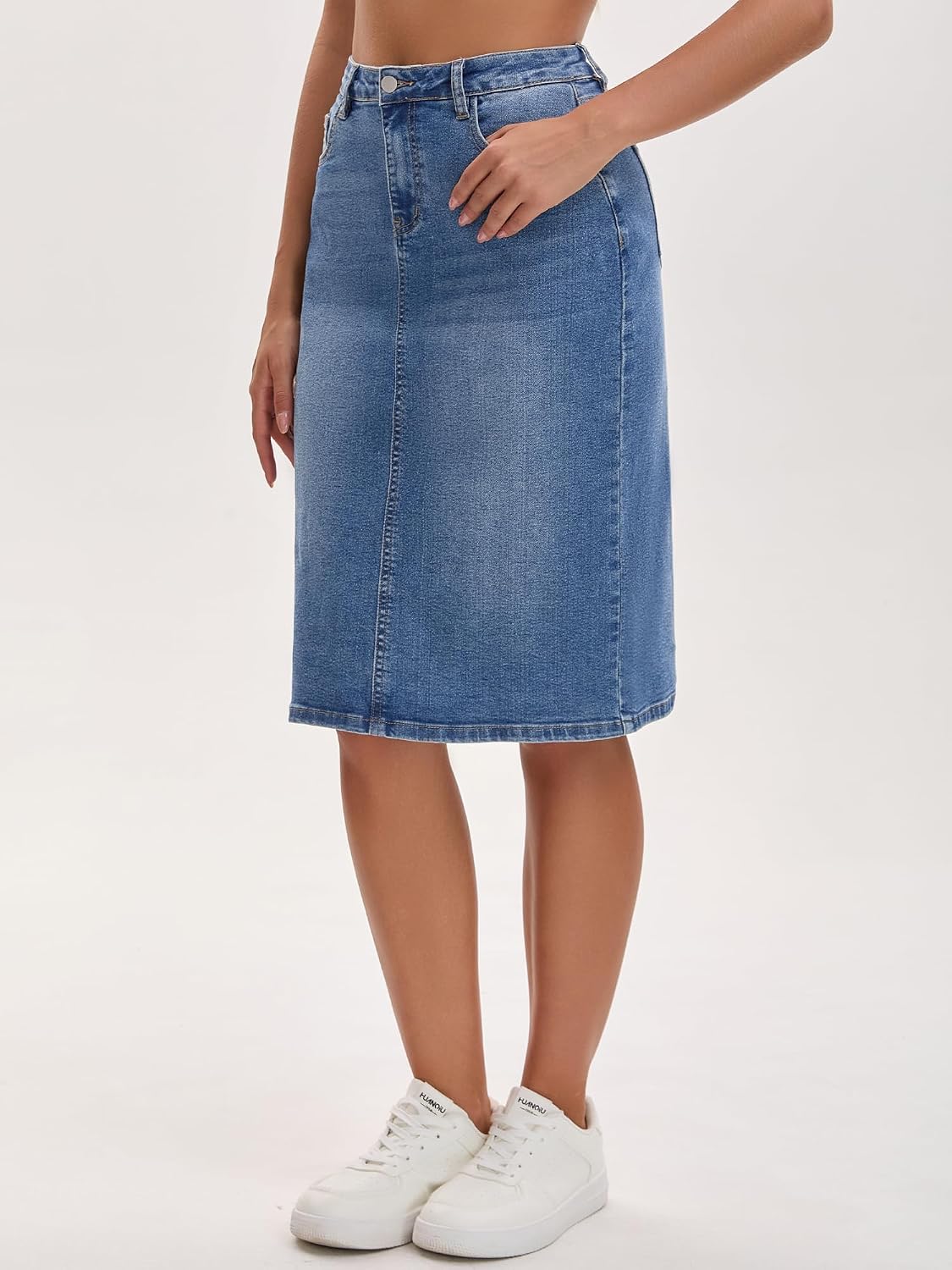 Women's Jean Skirt Back Slit Stretch Below Knee Length Denim Skirts