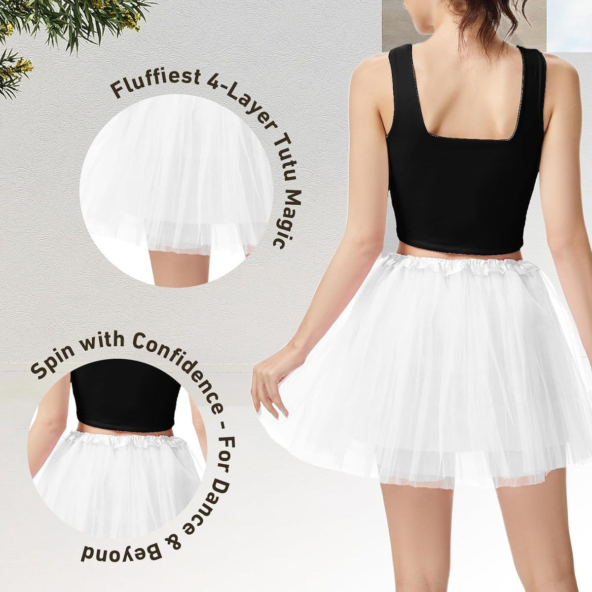 Adult Women's 4 - Layered Fluffy Tulle Tutu Skirt for Ballet, Dance, Halloween & Christmas Costumes