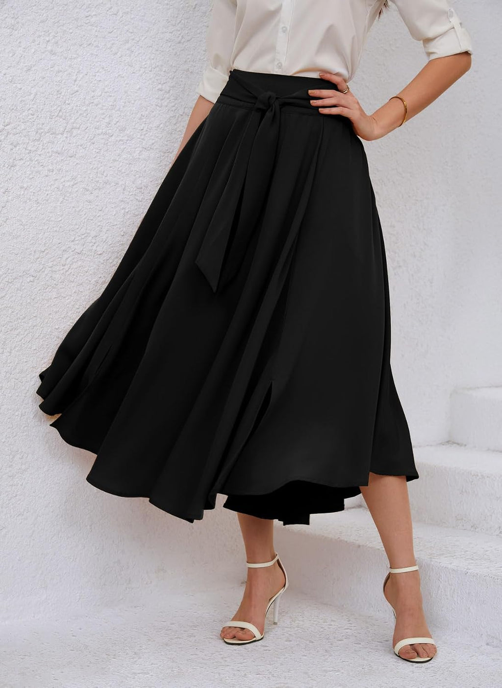 chouyatou Women's Elegant High Waisted Side Slit Irregular Bohemian Maxi Skirt with Pockets