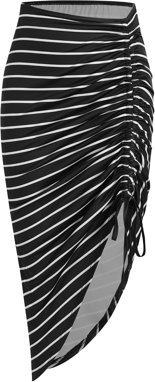 ZAFUL Women's Boho Skirt Asymmetrical Skirts Tied Floral Paisley Printed High Waist Ruched Skirts for Women