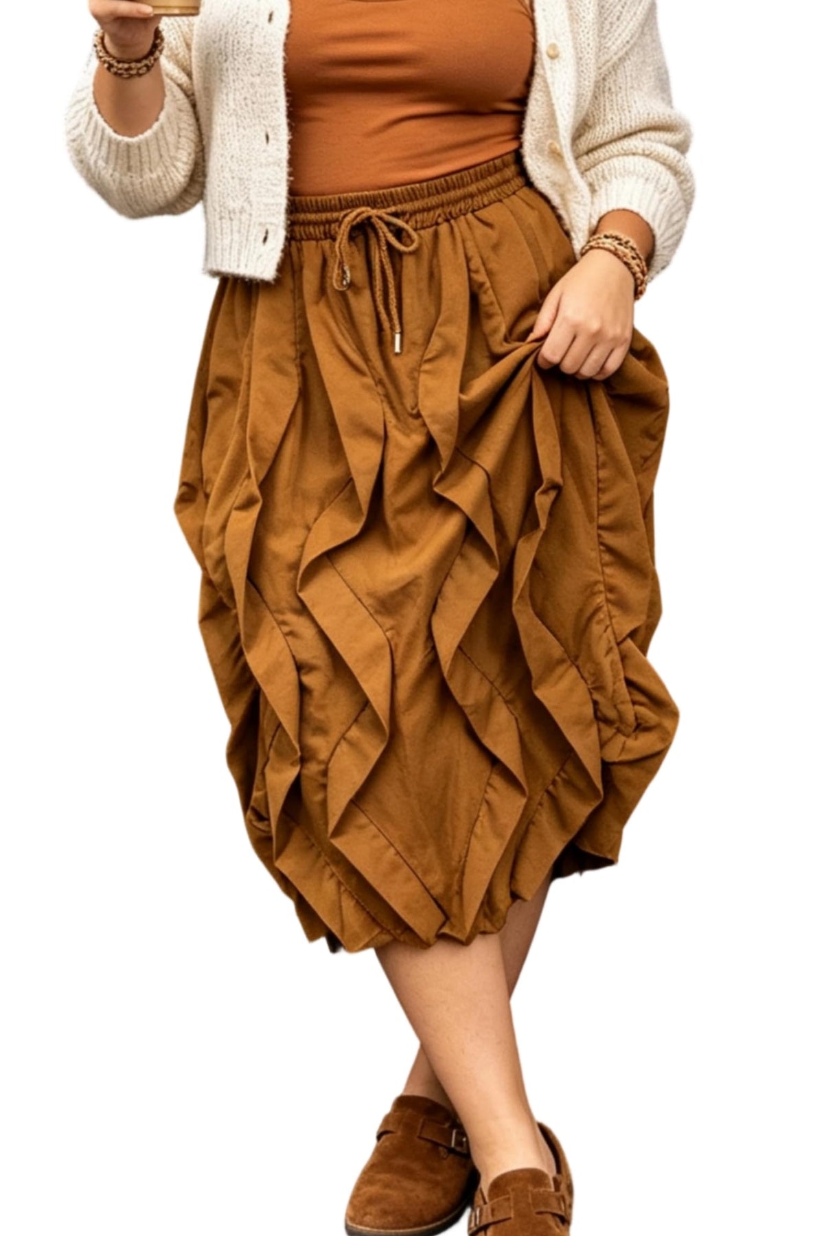 LROSEY Women Ruffle Cargo Skirt Y2k Novelty Drawstring Pleated Midi Skirts