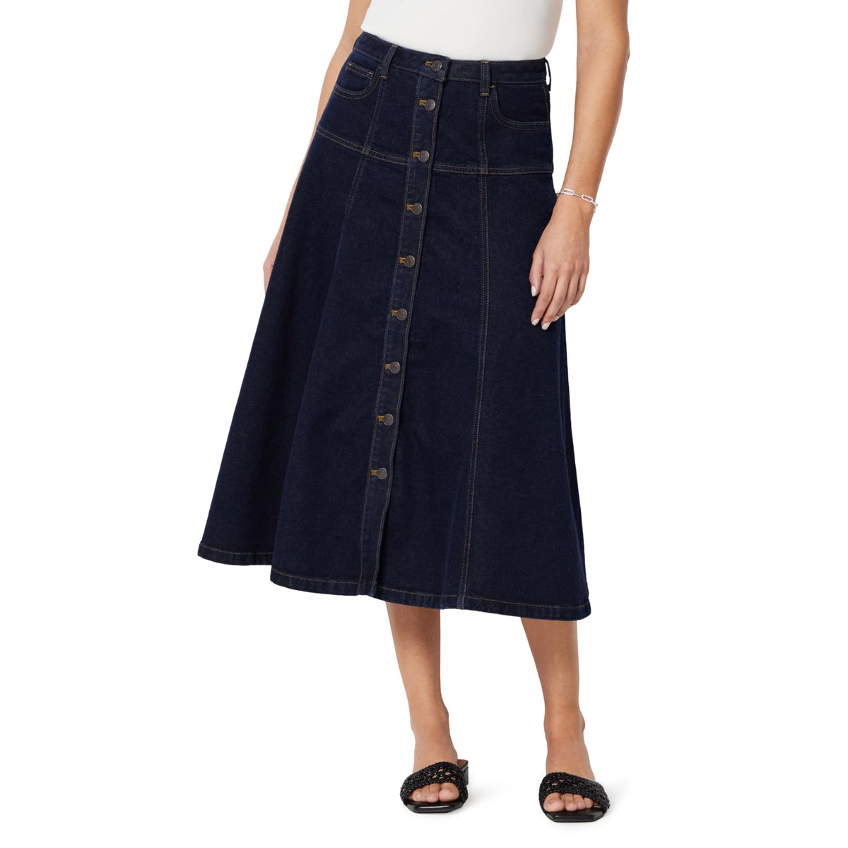 Amazon Essentials Women's A-Line High-Rise Denim Button-Down Midi Skirt