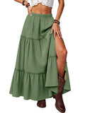 Maxi Skirts for Women 2026 Summer Side Slit Tiered Trendy Pleated Ruffle Flowy Boho Long Skirt with Pockets
