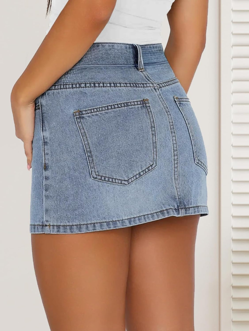 Womens Jean Skirt Low Rise Y2K Mini Denim Skirts with Pockets