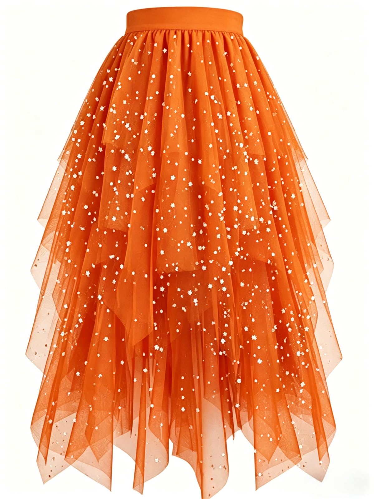 Women's Tulle Skirt High Low Layered A-Line Midi Fairy Skirt - Midi Length Irregular Tutu Skirt for Party 80s Outfit