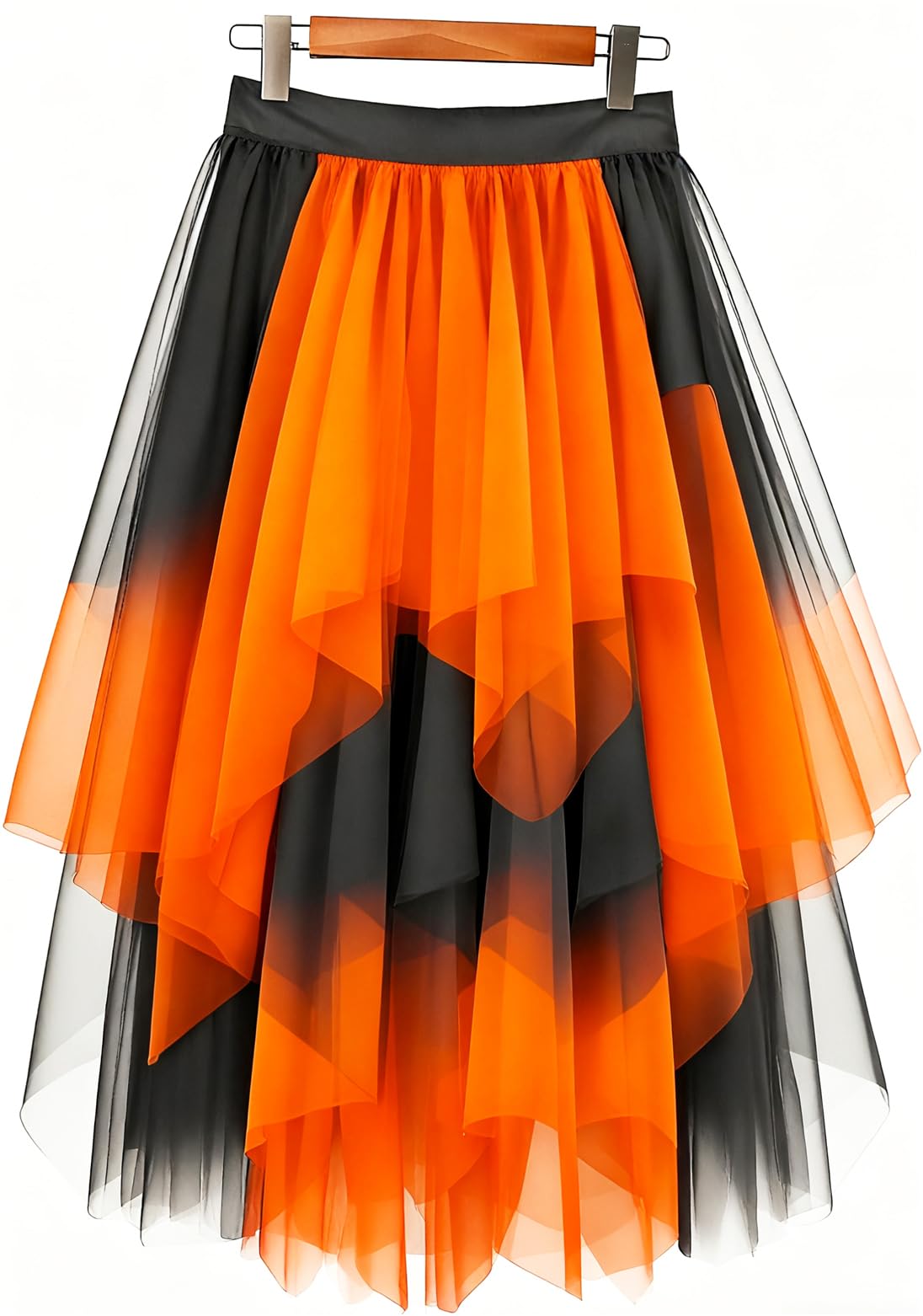 LBKKC Tulle Skirts for Women, Puffy Skirt Asymmetrical Midi Length Ruffled Tutu Layered Mesh Fairy Skirt