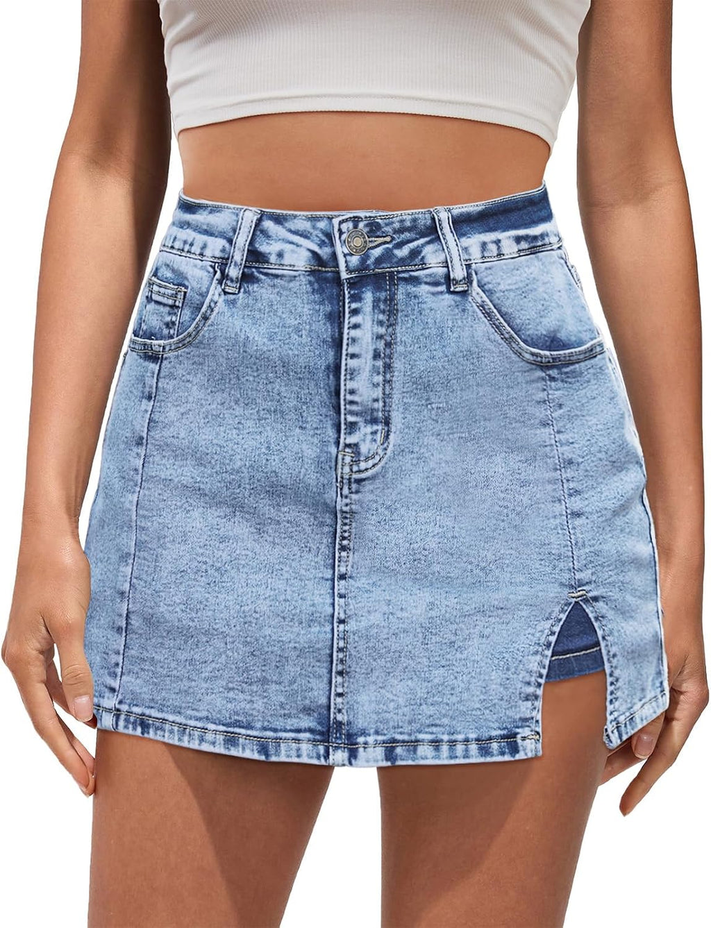 Vetinee Jean Skorts for Woman High Waisted Trendy Slit Y2K Shorts Skirts