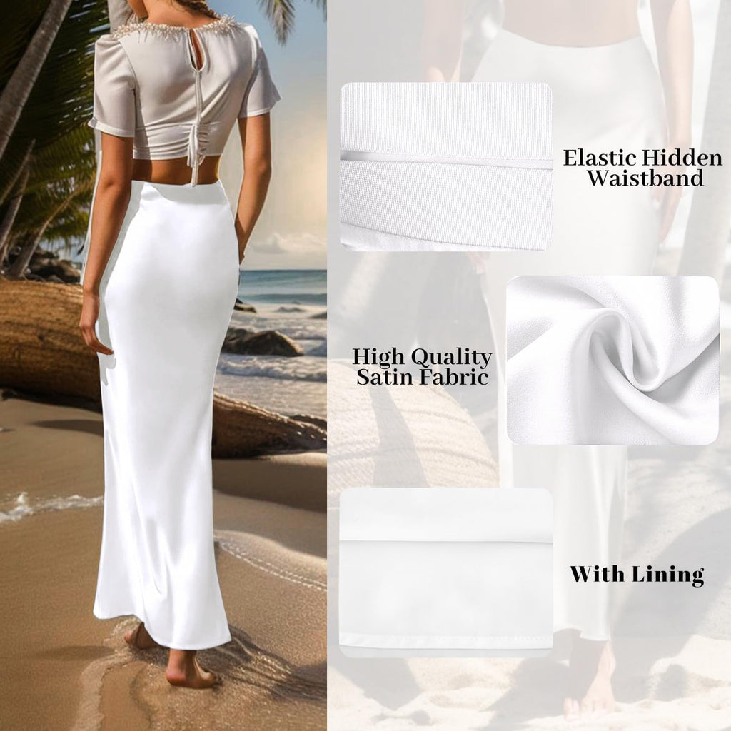 Outoshe Women's Satin High Waisted Maxi Skirts A Line Silk Long Skirt