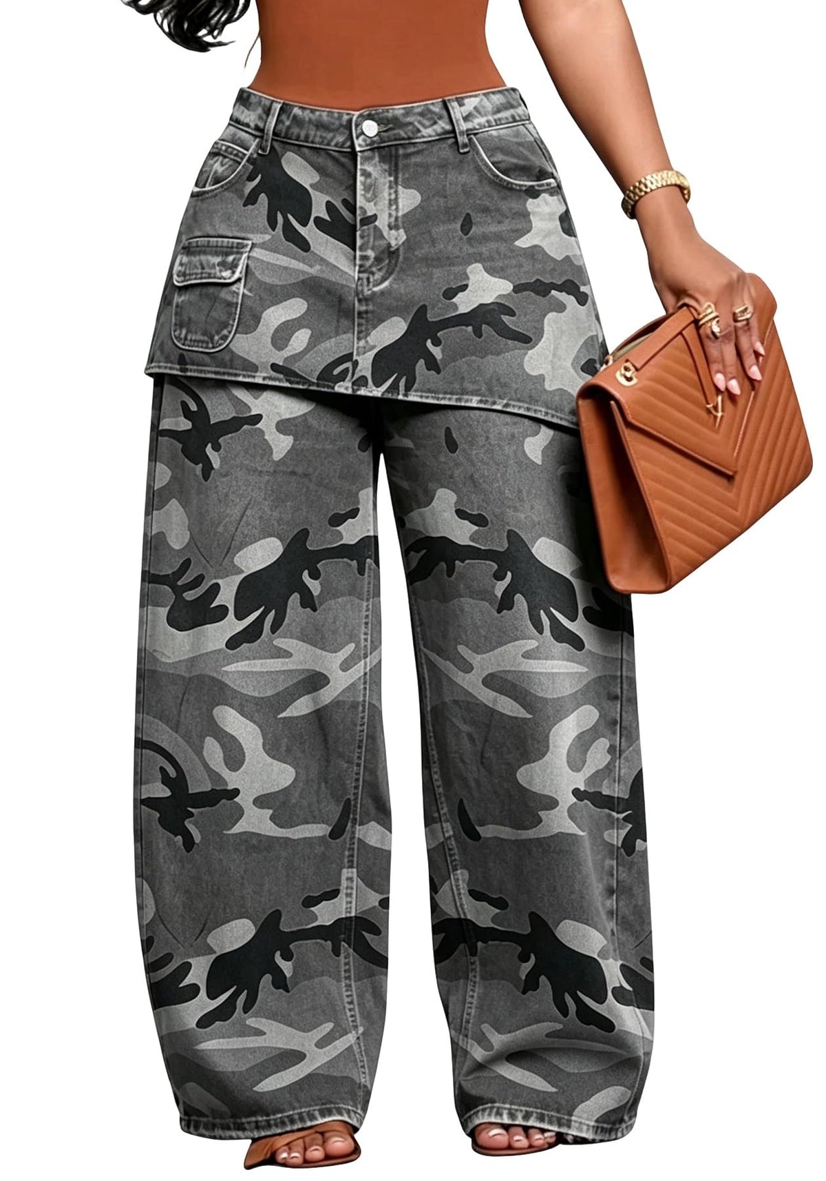 Unybwonn Womens Baggy Cargo Jeans Cowboy Long Skirt Pants with Pockets