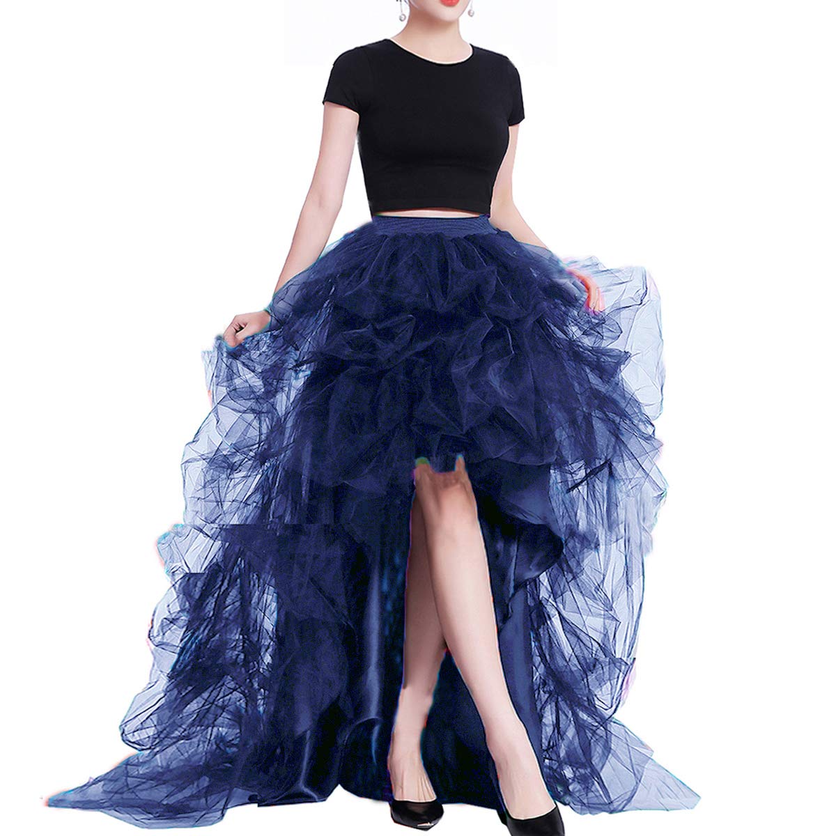 Lisong Women High Waist High Low Layered Tulle Floor Length Spectial Occasion Skirt