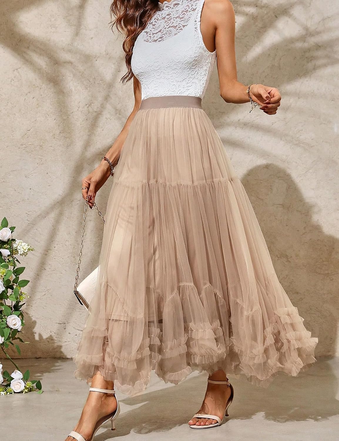 COZYPOIN Women's Maxi Tulle Skirts Long Layered Mesh Tiered Fairy Skirt