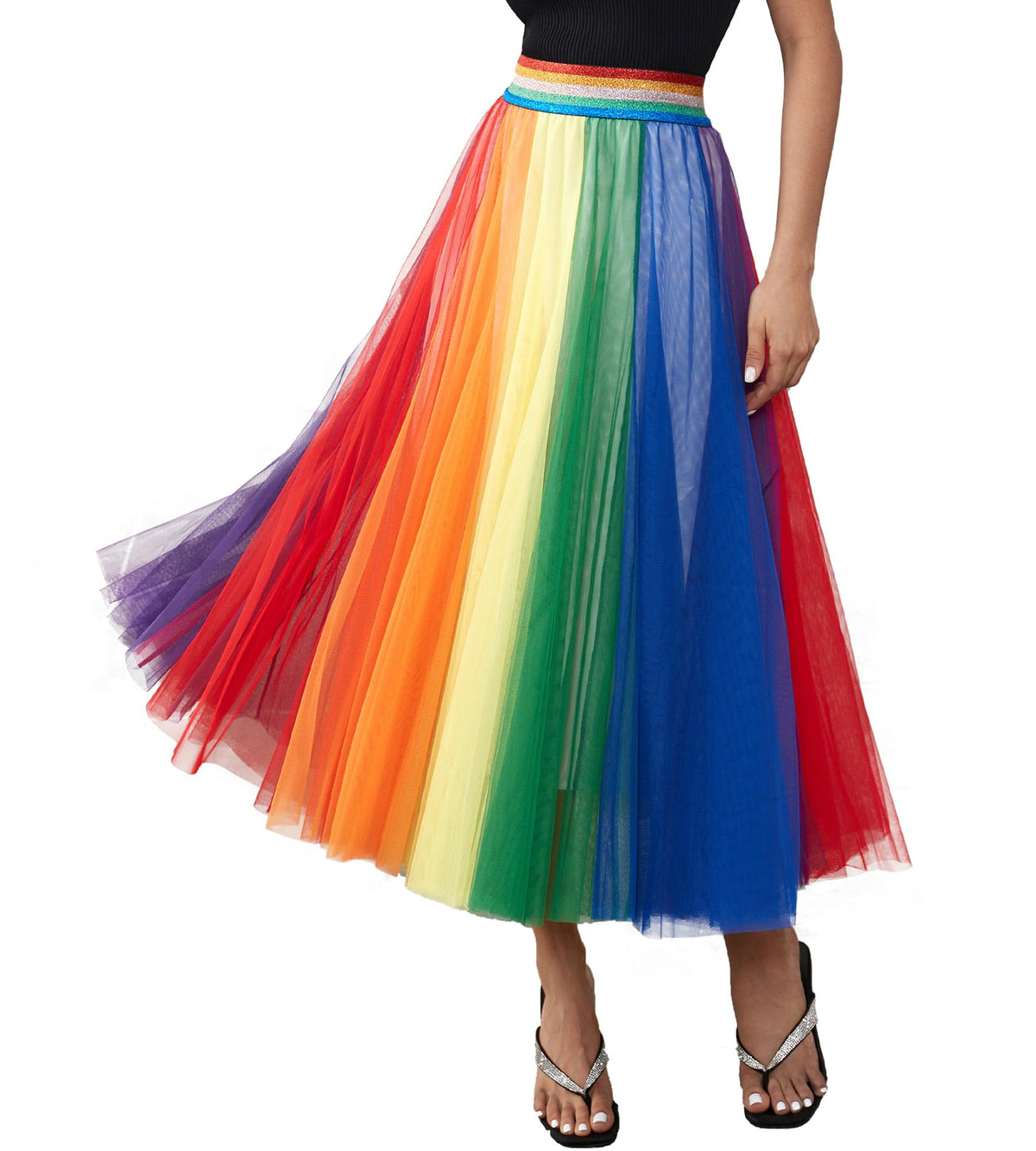 Women’s Tulle Skirts Midi Elastic High Waist Pleated Mesh Flowy A-Line Party Long Tutu Skirts…