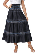 DREFBUFY Womens Denim Skirt High Waist Pleated Tiered Long Skirts Maxi Casual Style Jean Dress for Women