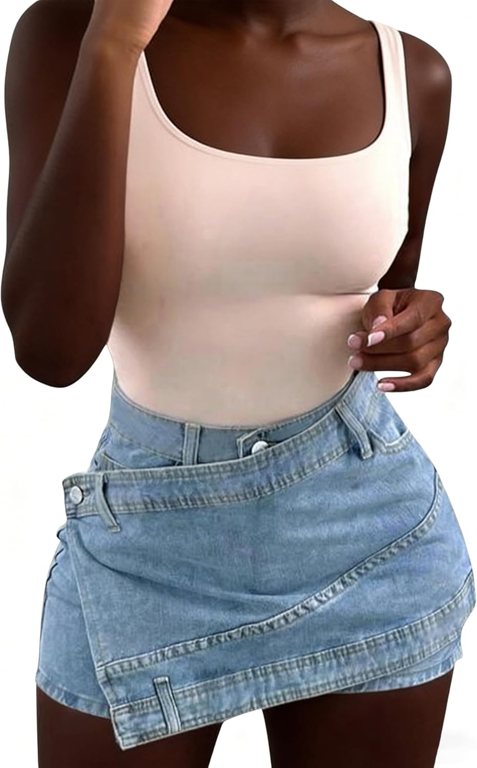 Denim Skort for Women Summer Black Mini Womens Stretchy High Waisted Asymmetrical Wrap Jean Cargo Shorts with Pockets