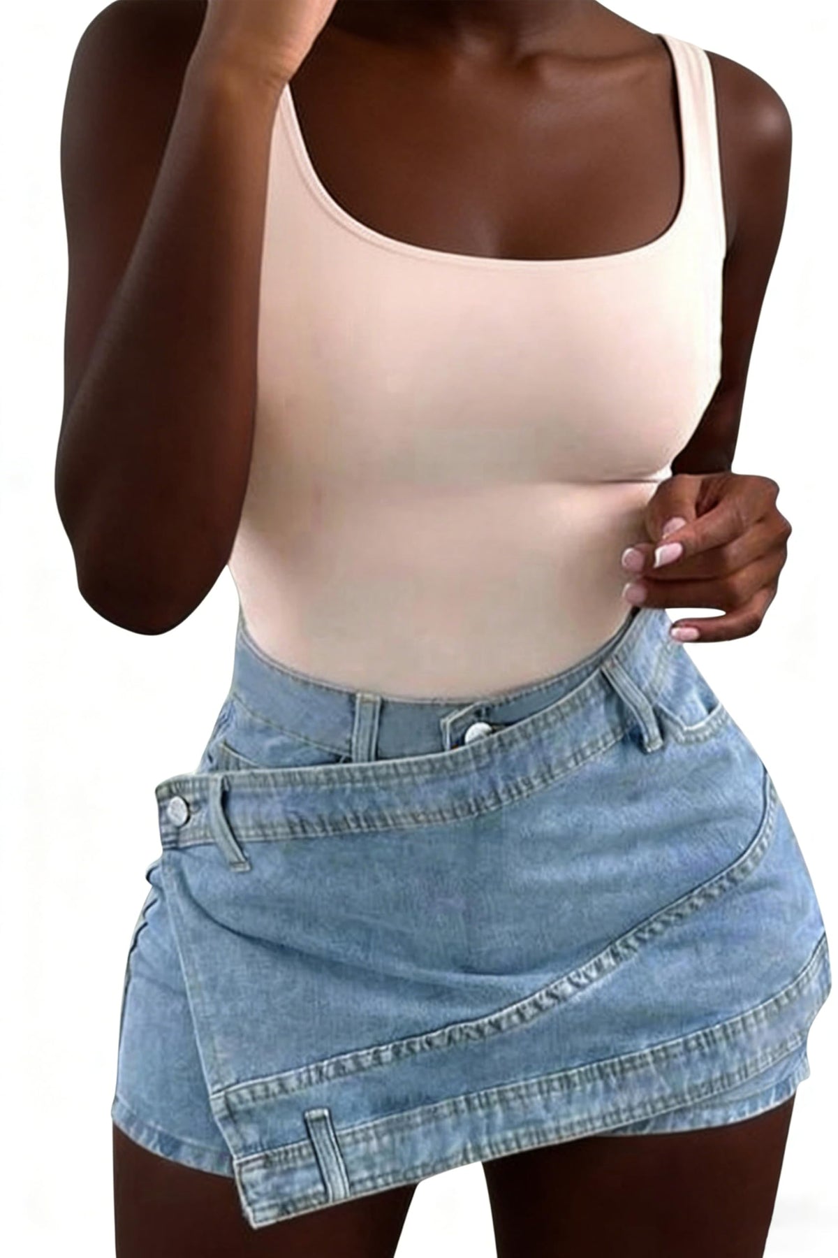 Denim Skort for Women Summer Black Mini Womens Stretchy High Waisted Asymmetrical Wrap Jean Cargo Shorts with Pockets