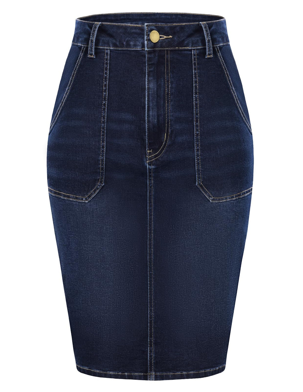 Belle Poque Women's Denim Skirt Stretchy High Waisted Below Knee Length Jean Skirt with Pockets Spring Summer Trendy 2026