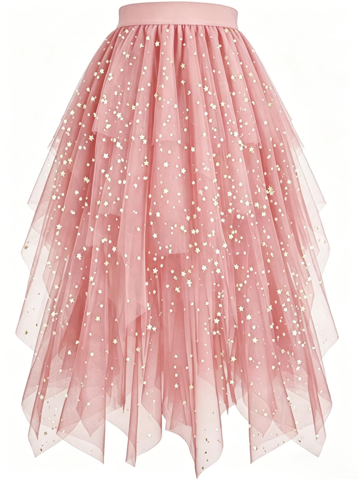 Women's Tulle Skirt High Low Layered A-Line Midi Fairy Skirt - Midi Length Irregular Tutu Skirt for Party 80s Outfit