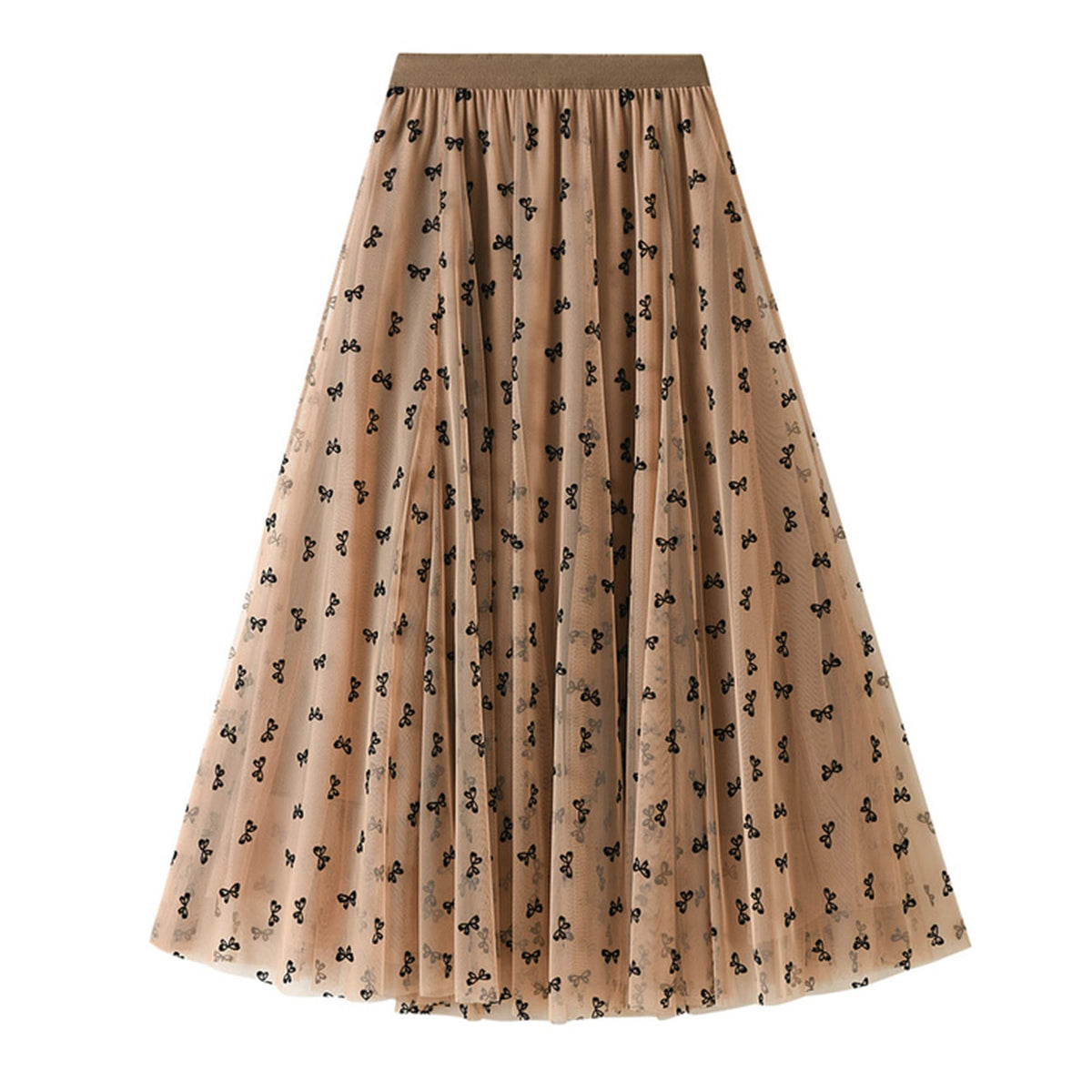Dirholl Women's A-Line Fairy Patterned Elastic Waist Ruffle Tulle Layered Midi Skirt