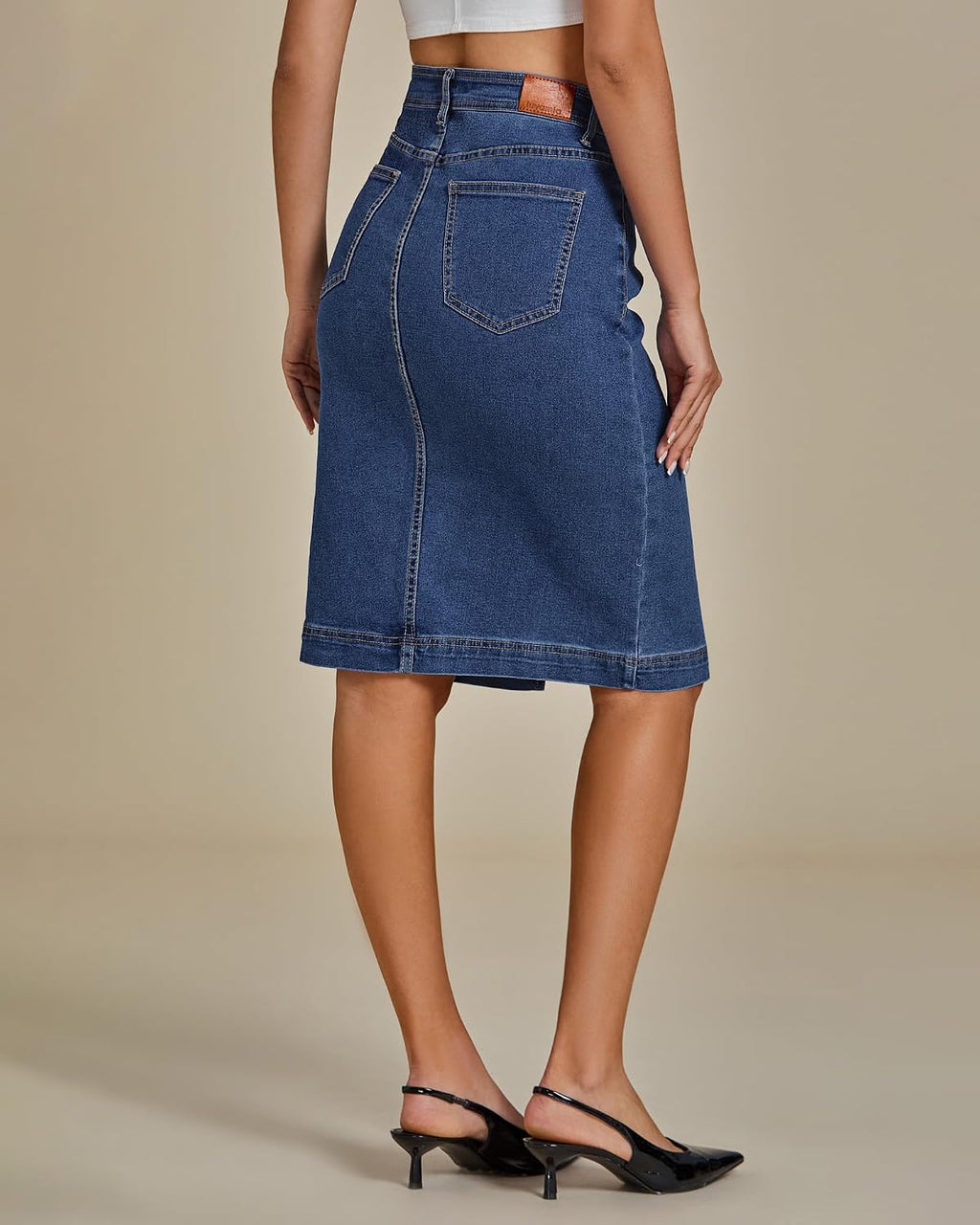luvamia Jean Skirts for Women Denim Midi Below Knee Pencil Skirt with Slit