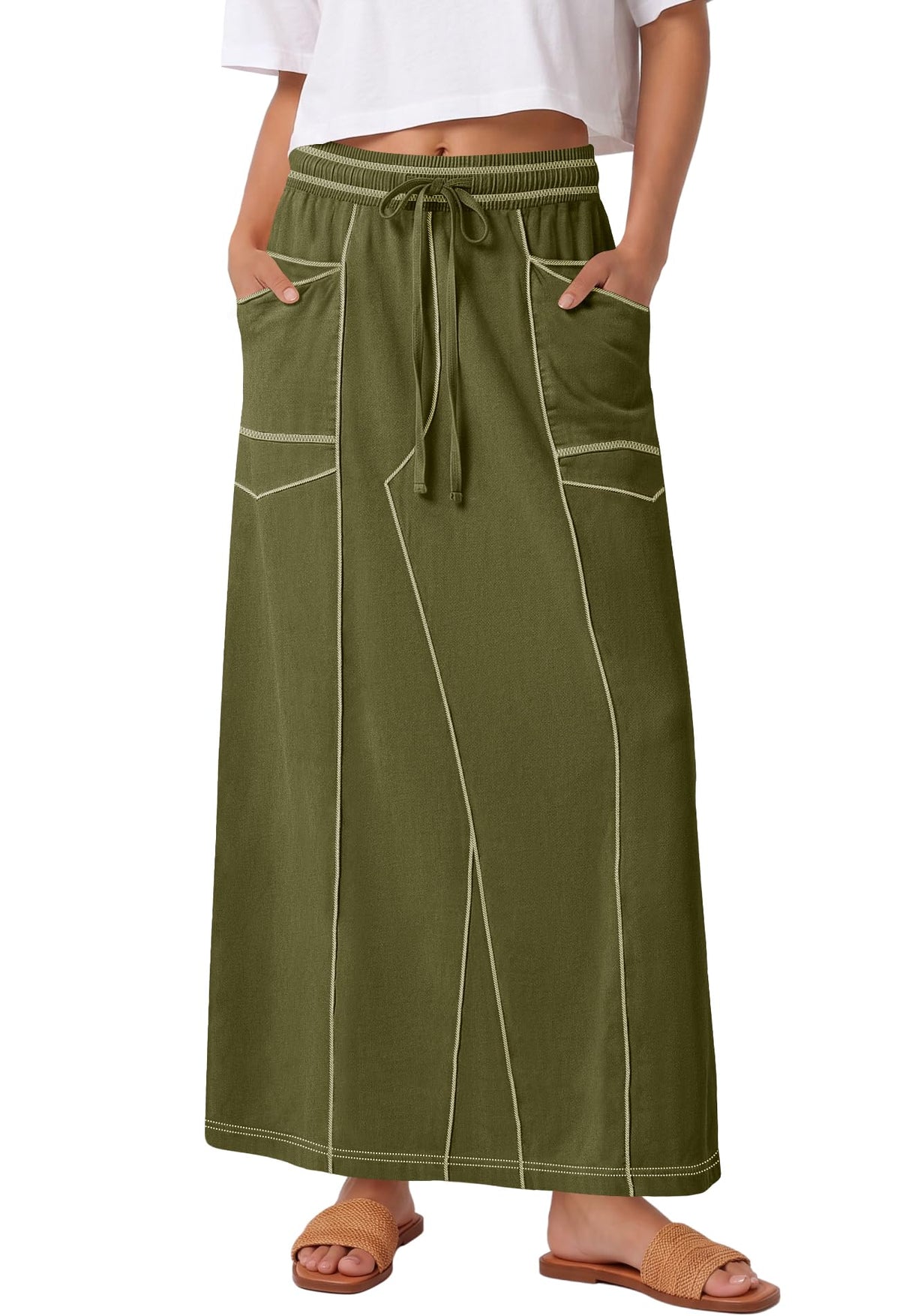 Panadila Womens Elastic Waist Maxi Skirt Fall Cargo Skirt
