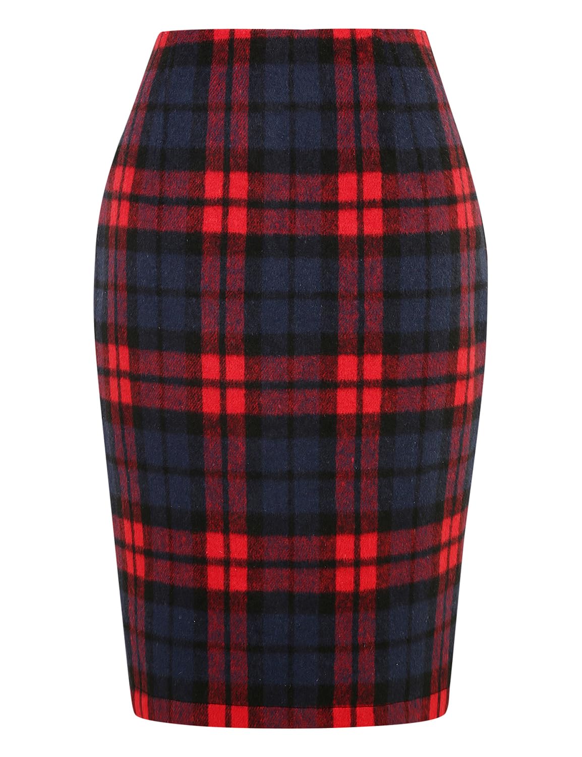 IDEALSANXUN Plaid Skirts for Women Fall Winter Knee Length Pencil Wool Skirt with Slit