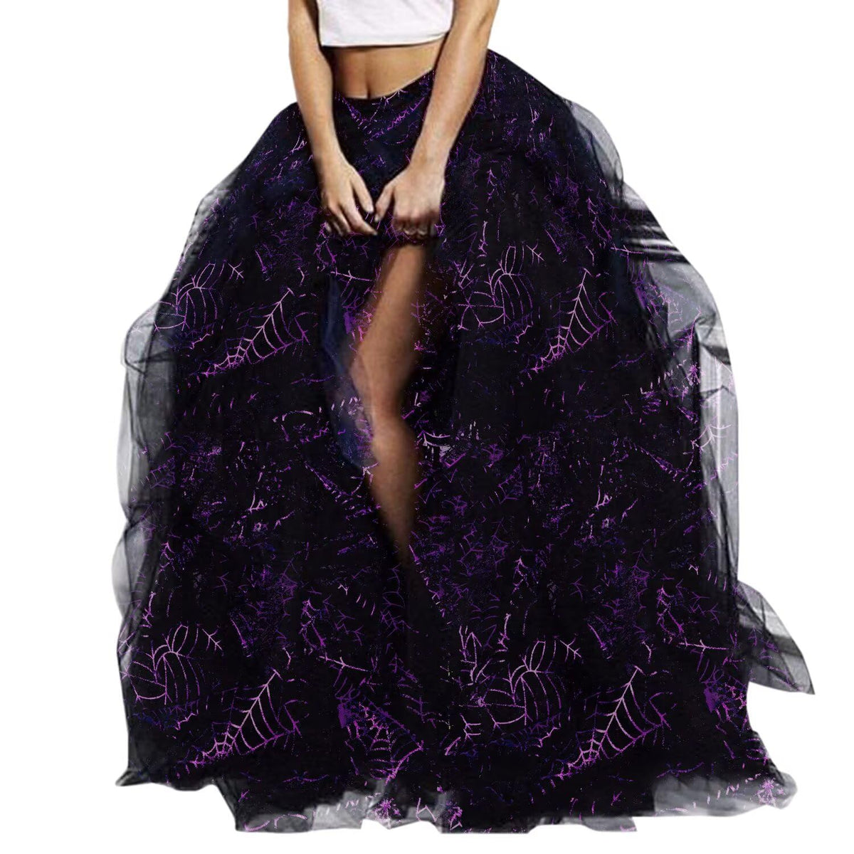 WDPL Women's Long Maxi Slit Tulle Special Occasion Bustle Night Out Skirt