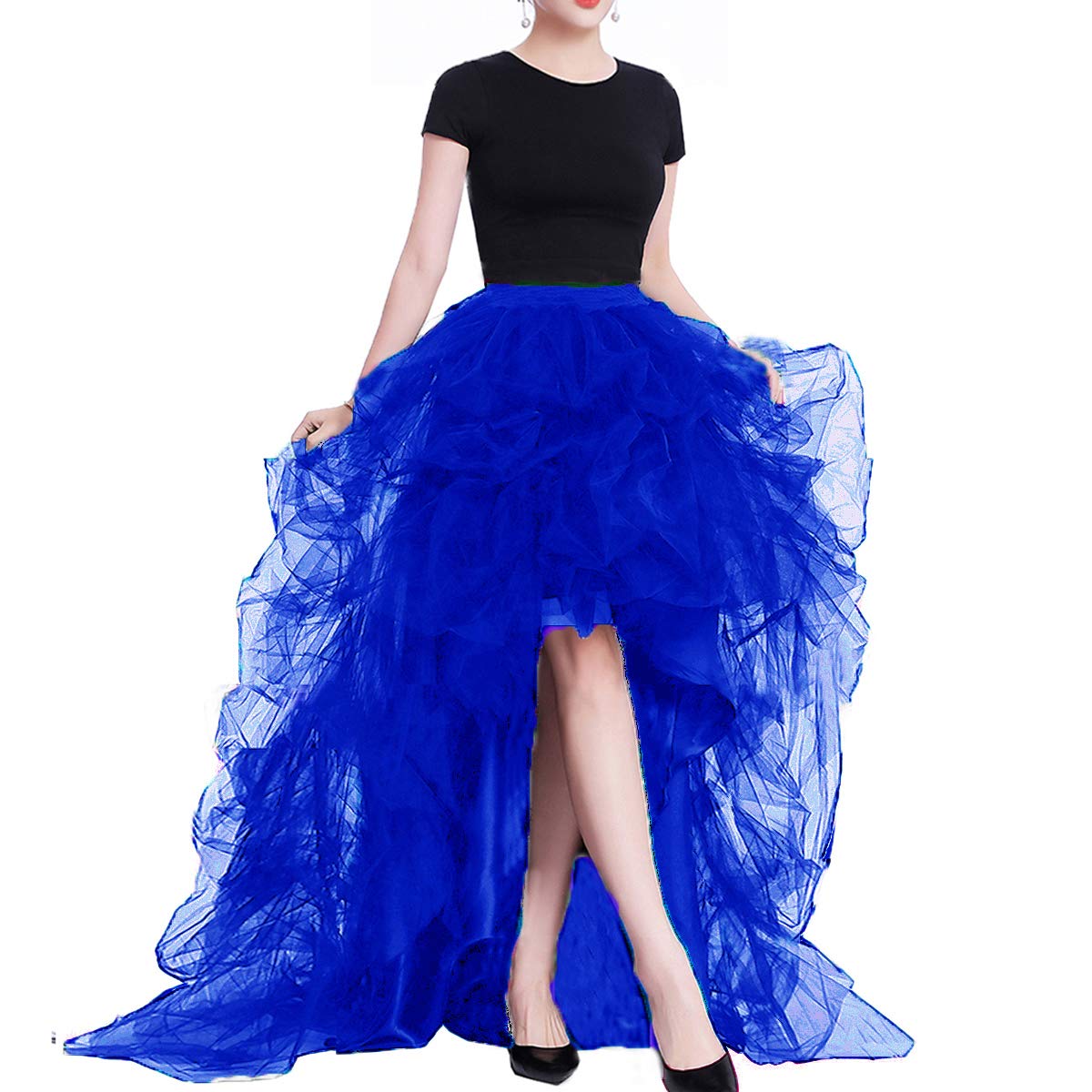 Lisong Women High Waist High Low Layered Tulle Floor Length Spectial Occasion Skirt