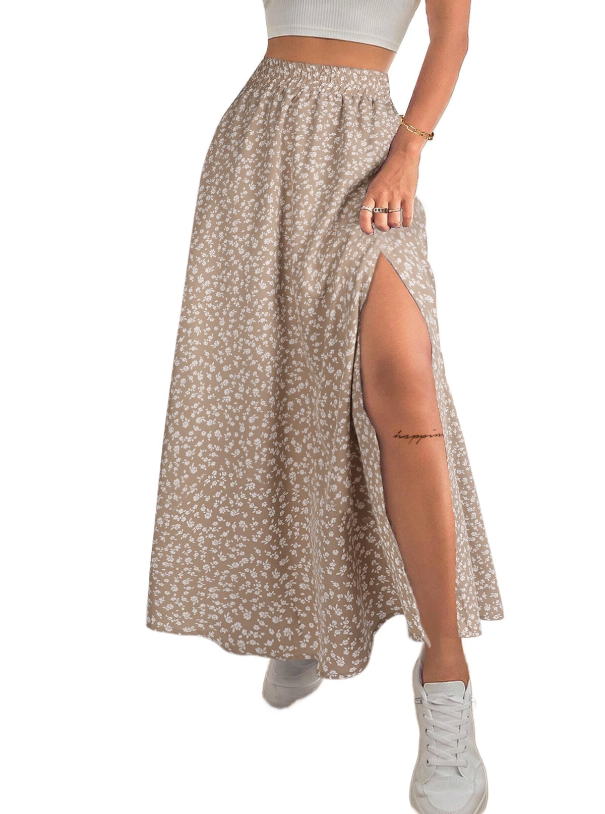 Avanova Women Boho Floral Slit Maxi Skirt Split Thigh High Waisted Long Skirts