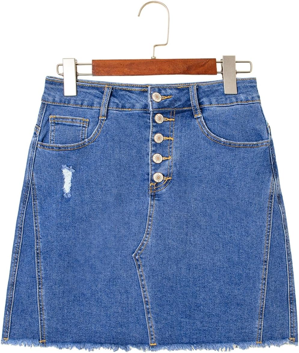 Sidefeel Women's Jean Skirt StretchyButton Fly Denim Skirt