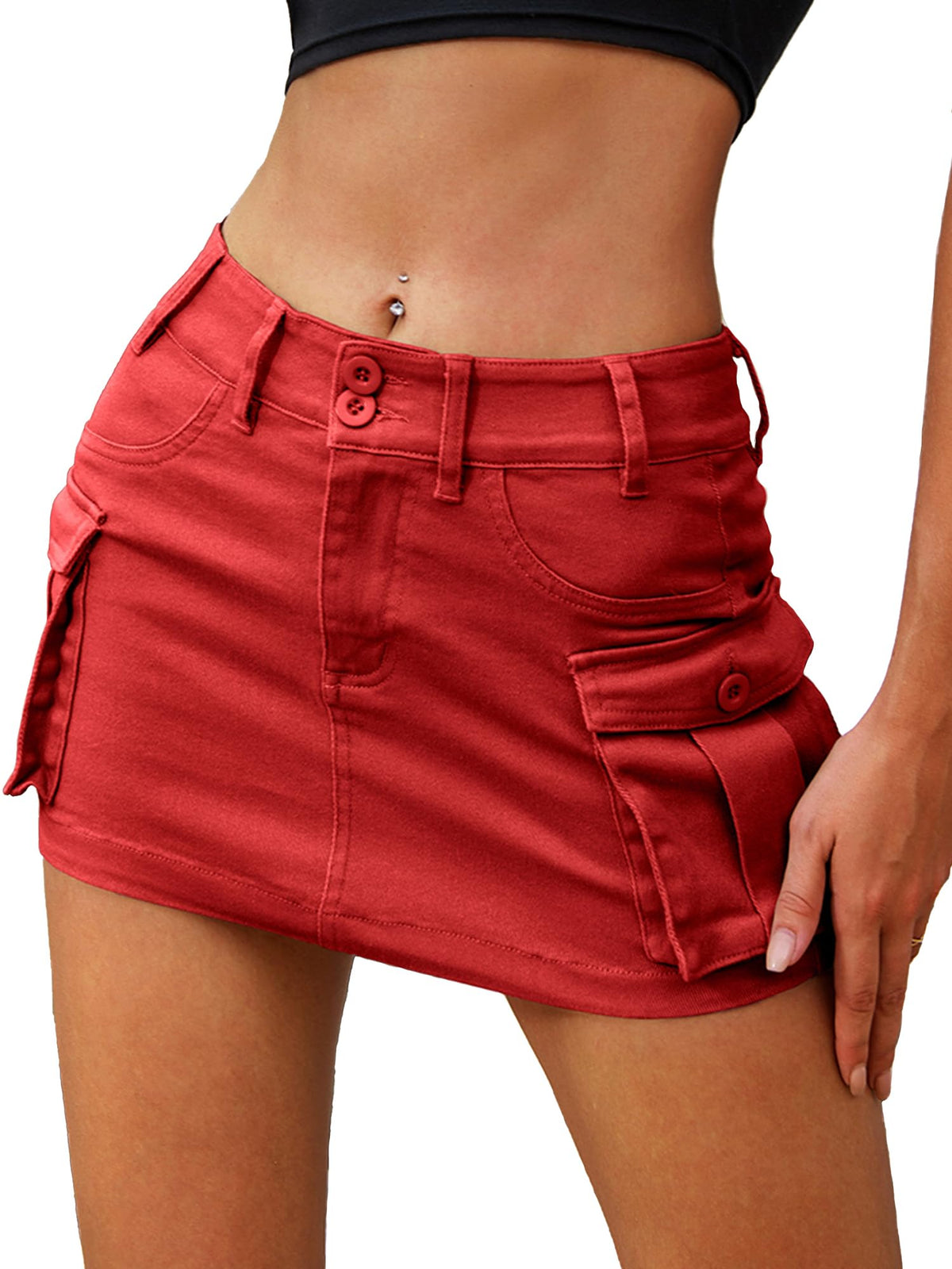 ELLEVEN Low Rise Denim Mini Skirt for Women High Stretch Jean Skirts