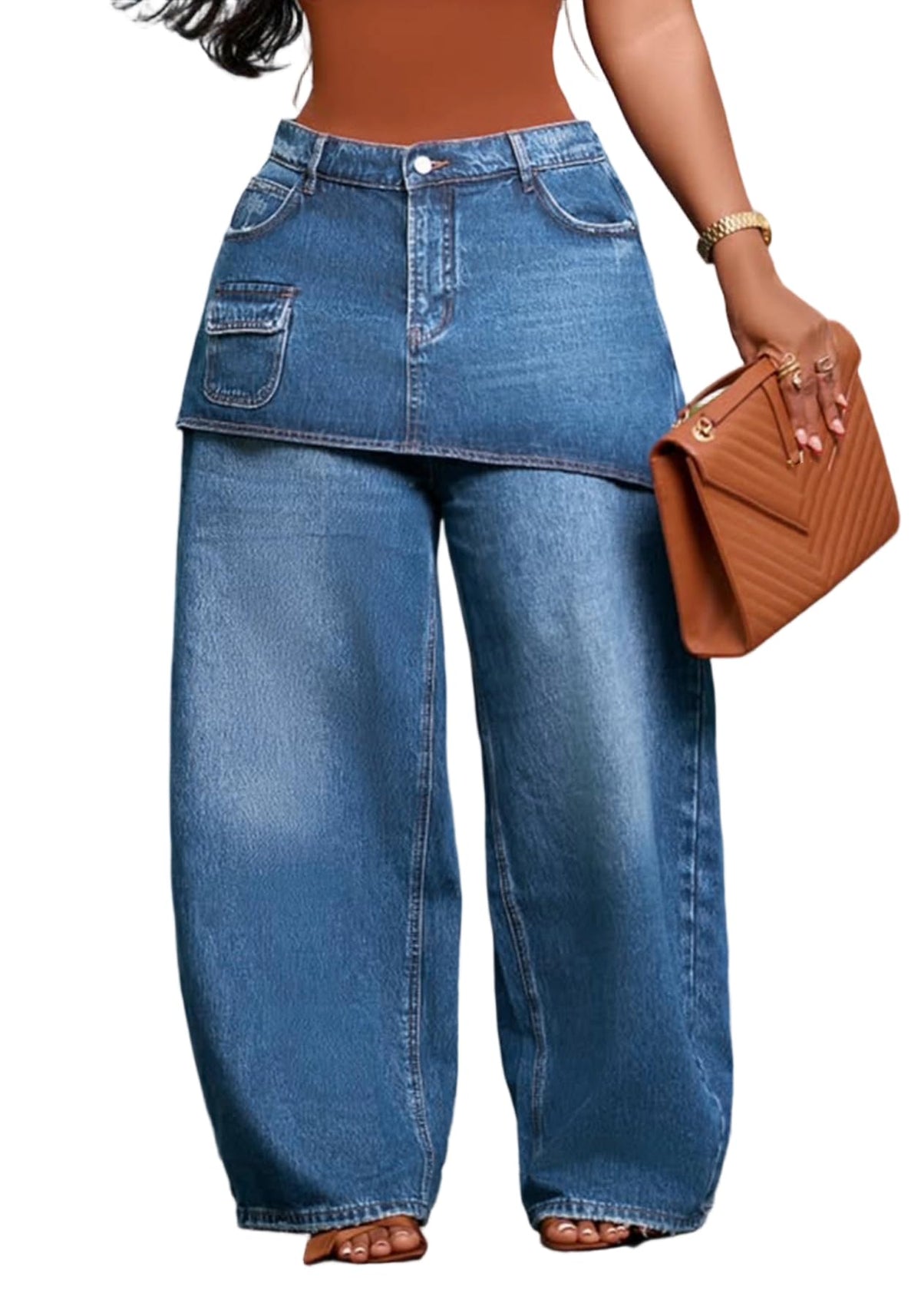 Unybwonn Womens Baggy Cargo Jeans Cowboy Long Skirt Pants with Pockets