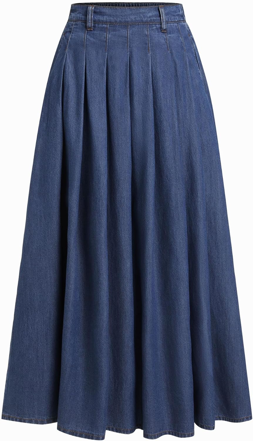 CIDER Womens Jean Skirts Long Denim Pleated A Line Skirt with Pockets