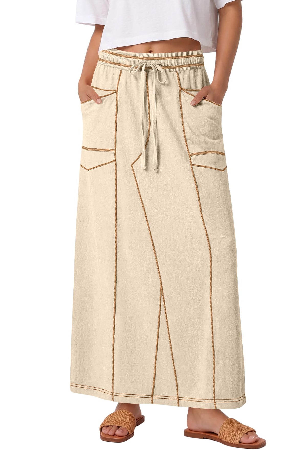 Panadila Womens Elastic Waist Maxi Skirt Fall Cargo Skirt