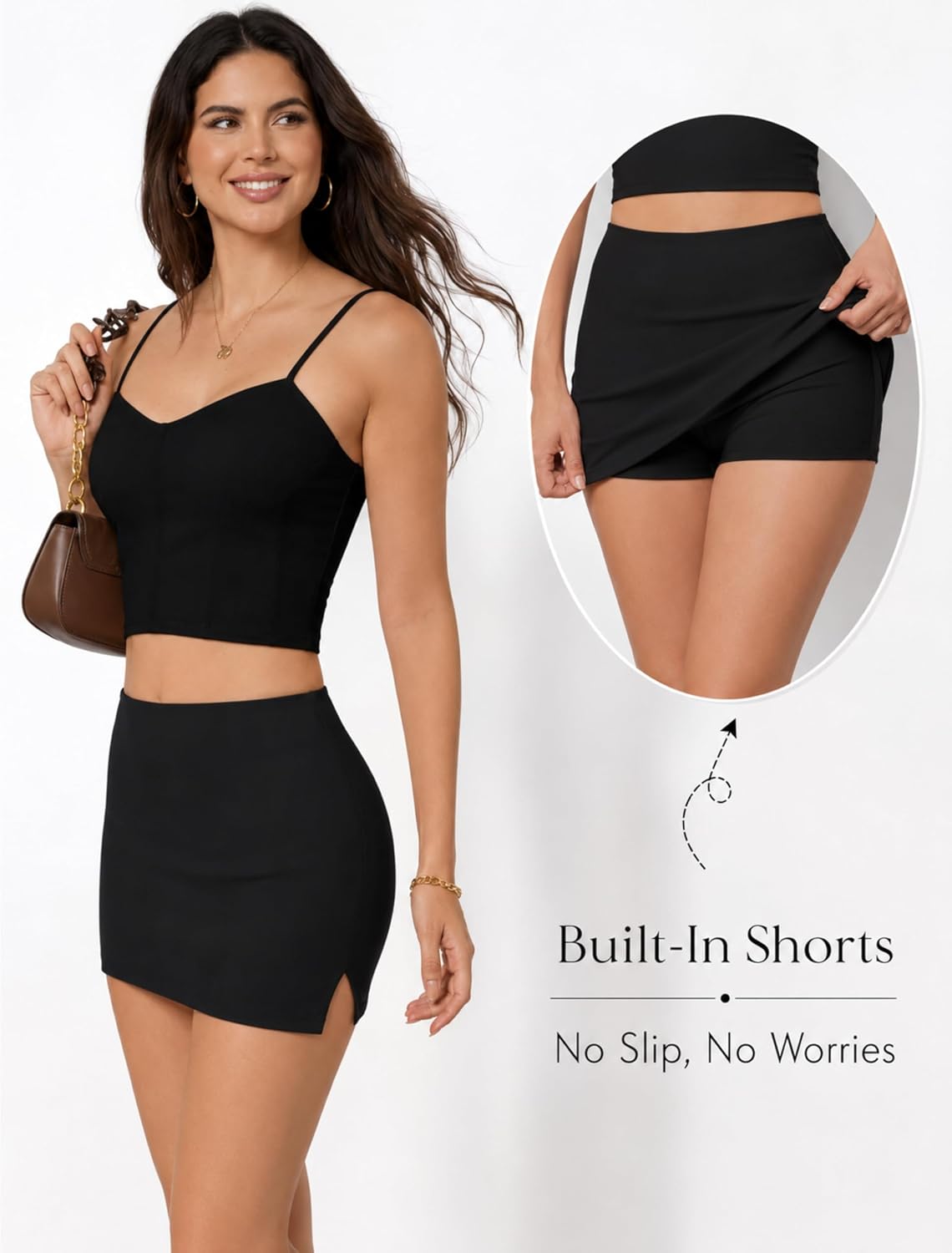 Women's Low Rise Stretch Mini Skort with Shorts Bodycon Skirt