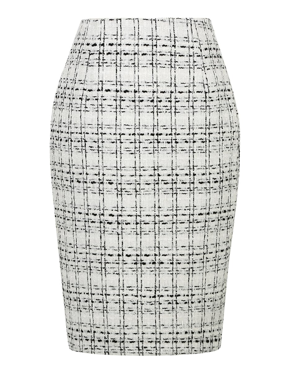 IDEALSANXUN Plaid Skirts for Women Fall Winter Knee Length Pencil Wool Skirt with Slit