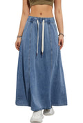 chouyatou Women's Casual Paperbag Elastic High Waist A Line Long Maxi Flare Denim Skirt