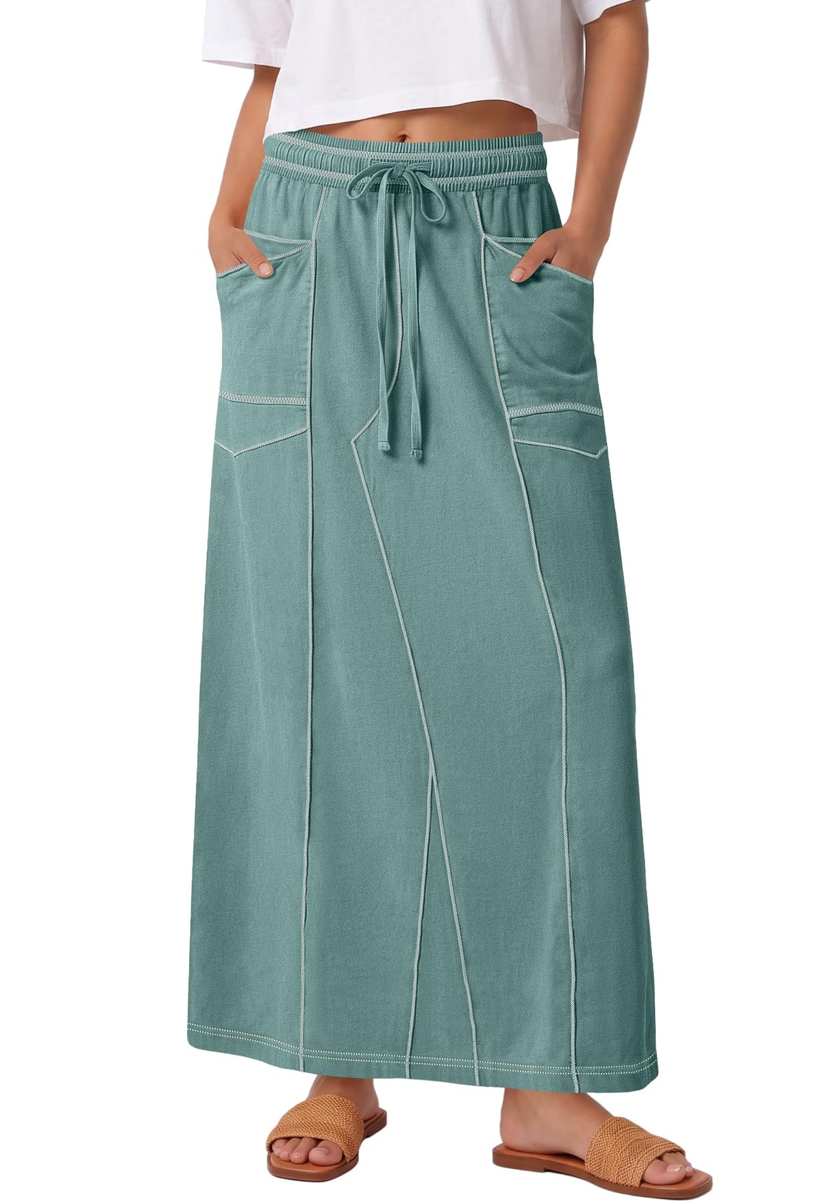 Panadila Womens Elastic Waist Maxi Skirt Fall Cargo Skirt