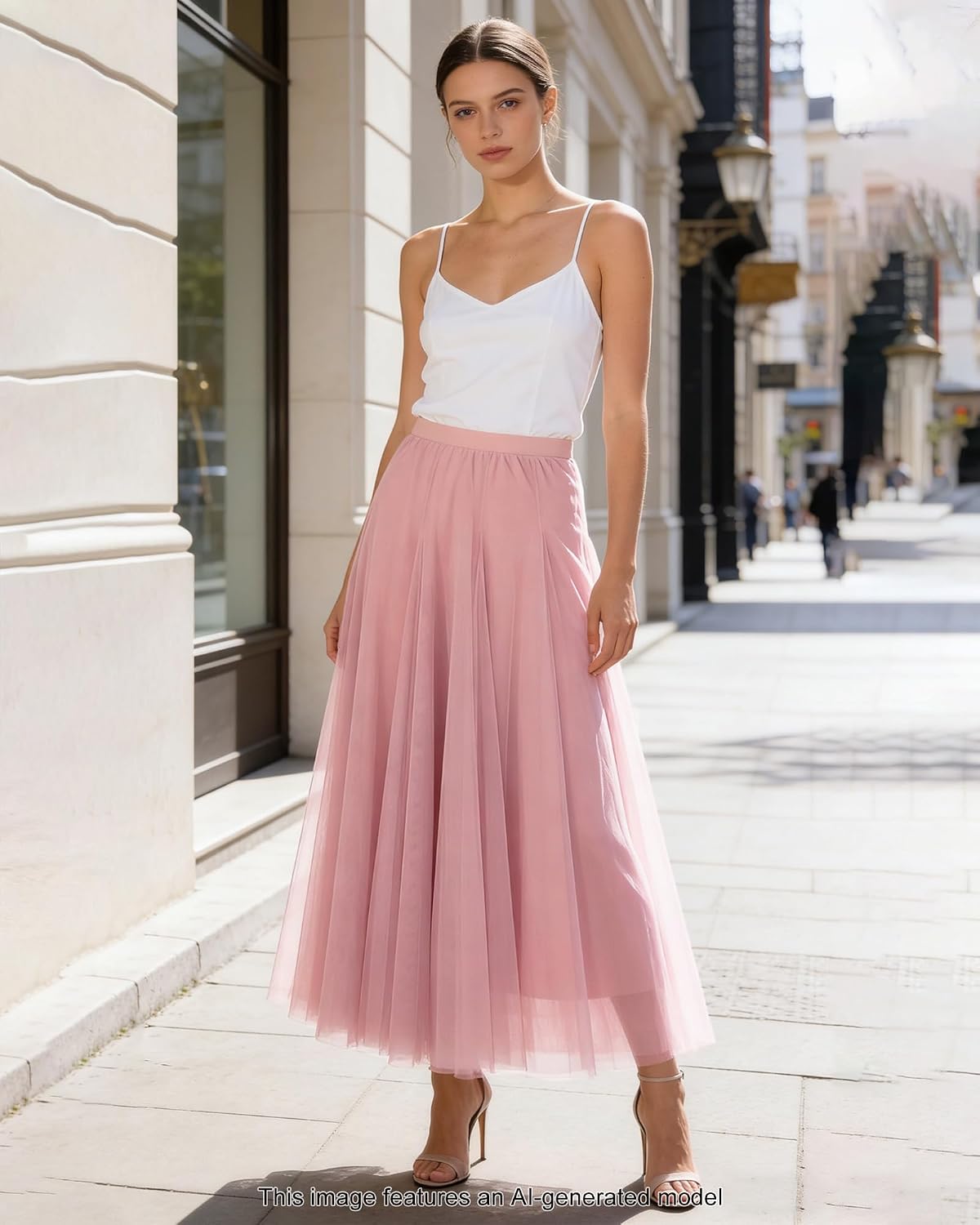 Betusline Women's Maxi Tulle Tutu Skirt A Line High Waisted Flowy Skirts