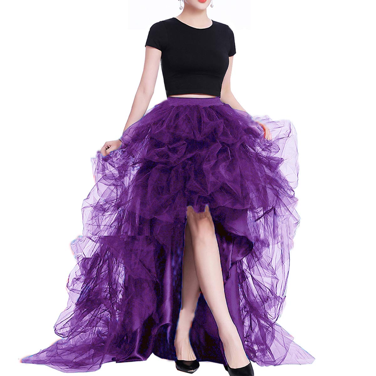 Lisong Women High Waist High Low Layered Tulle Floor Length Spectial Occasion Skirt