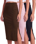 3 Pack Women's Ribbed Midi Skirts High Waisted Pencil Knee Length Work Slit