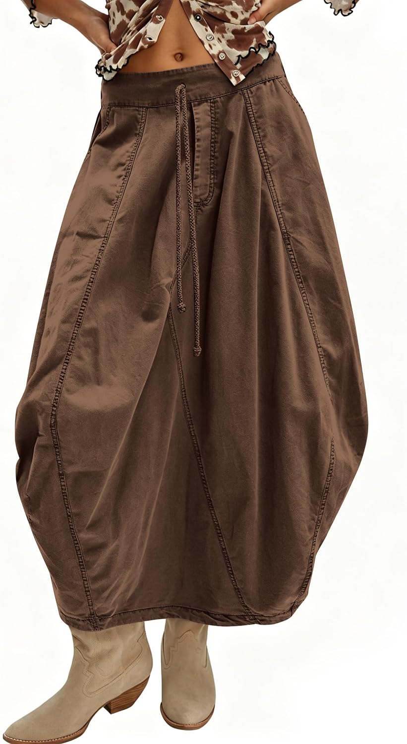 Women's Cargo Skirt Bubble Maxi Parachute Skirts with Pockets
