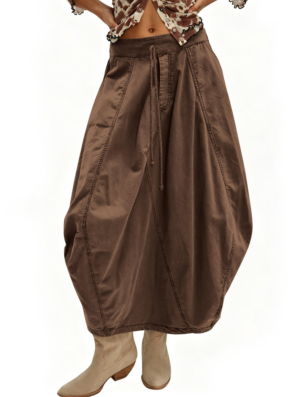 TERIVEEK Women Poplin Midi Skirt Baggy Summer Mid Rise Parachute Skirt Y2k Cargo Maxi Long Skirt with Pockets Streetwear