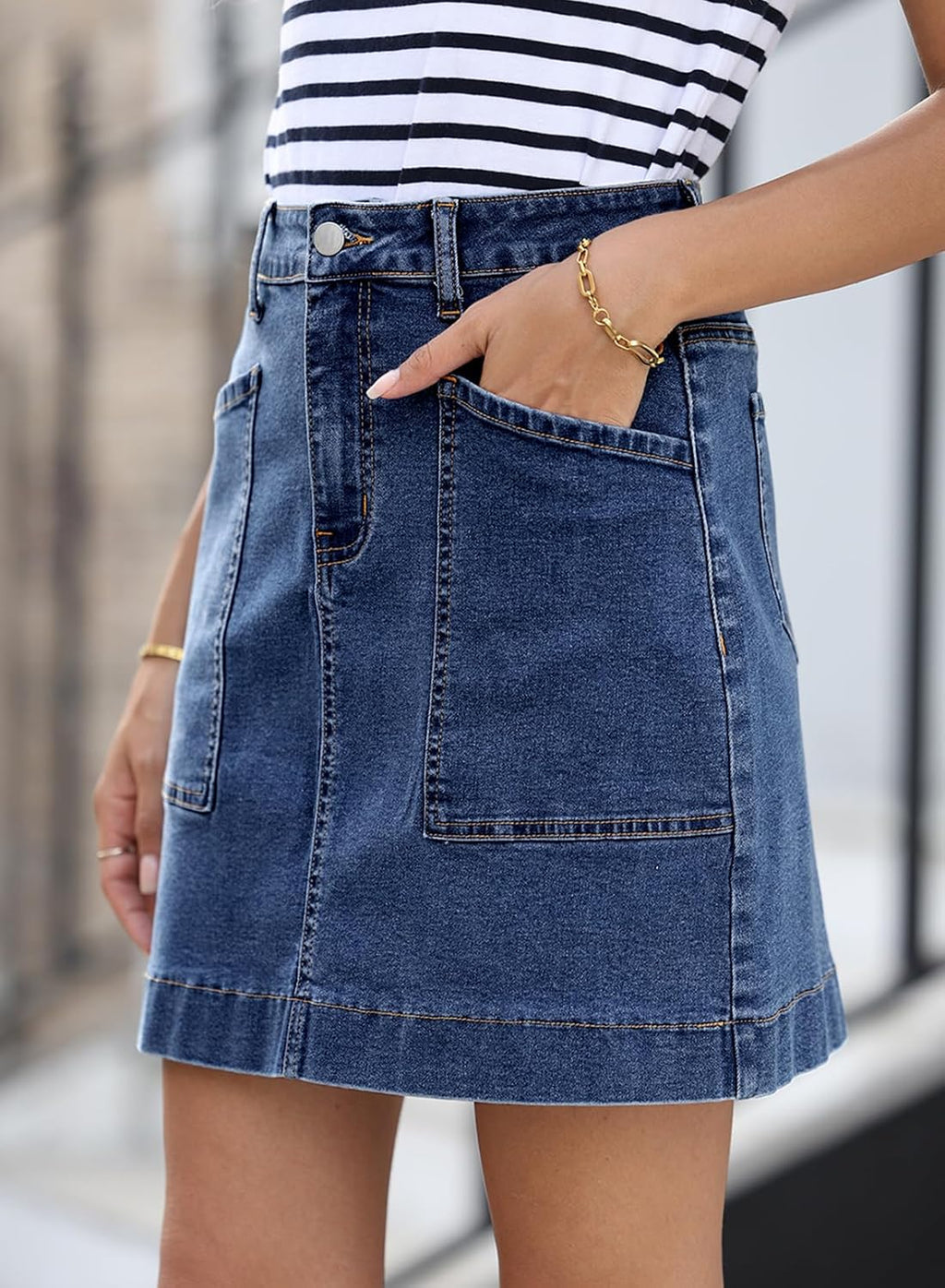 Sidefeel Women's Jean Skirt High Waisted Denim Skirt with Pockets