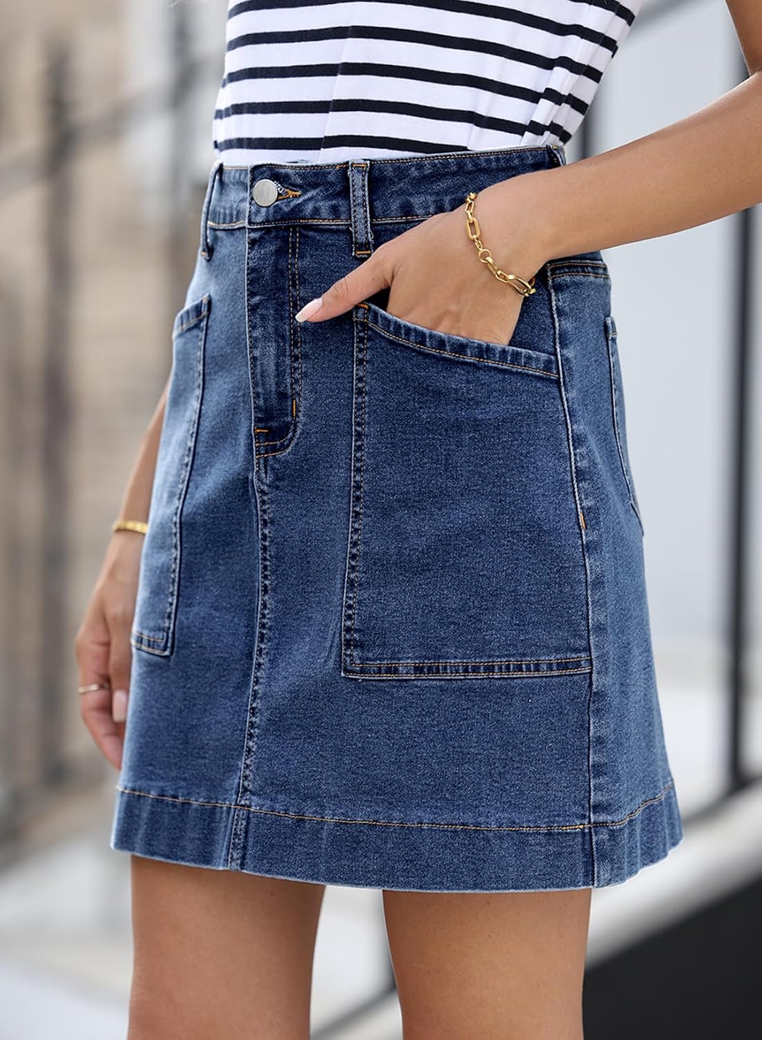 Sidefeel Women's Jean Skirt High Waisted Denim Skirt with Pockets