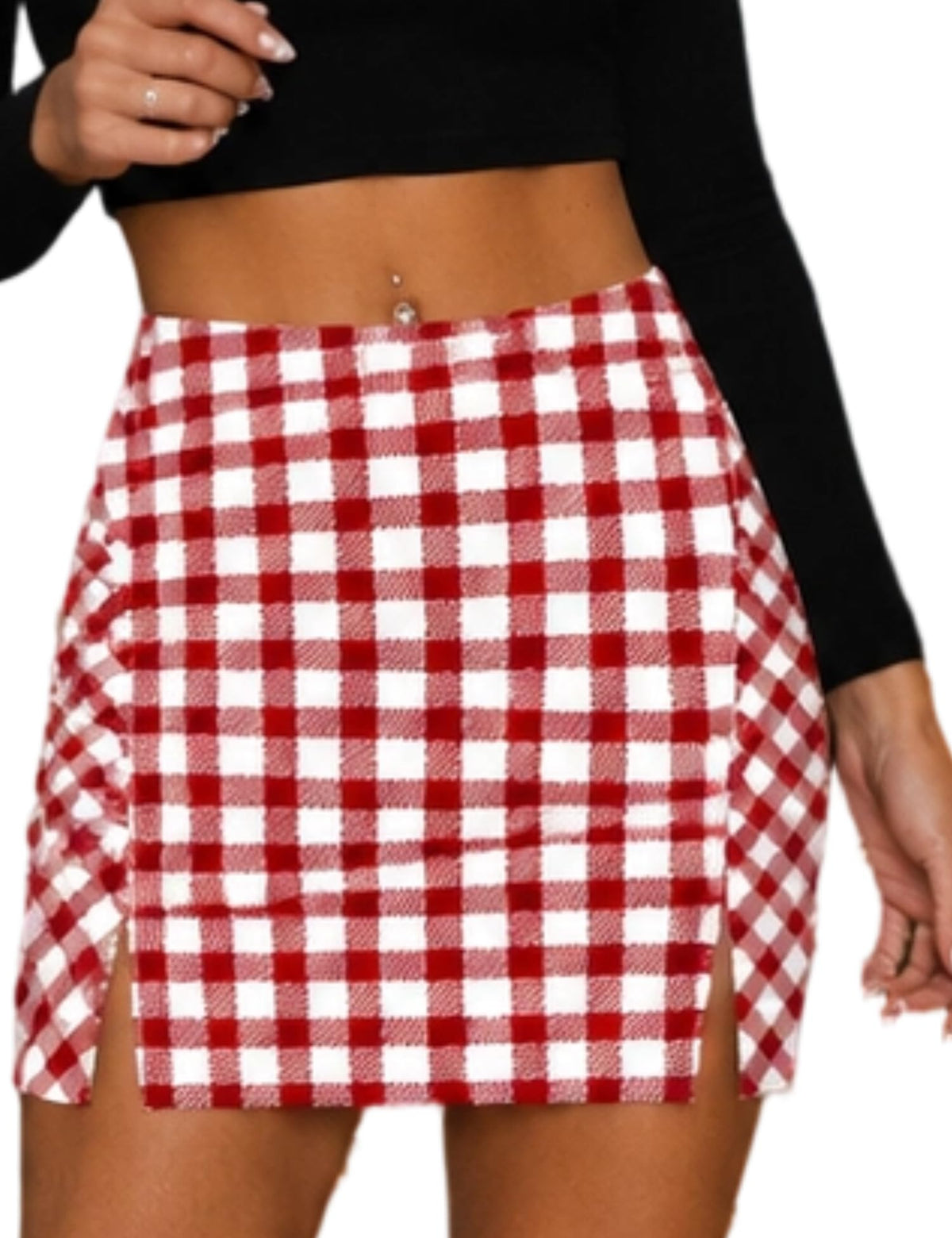 Rapbin Women High Waist Slit Bodycon Mini Skirt with Built-in Shorts