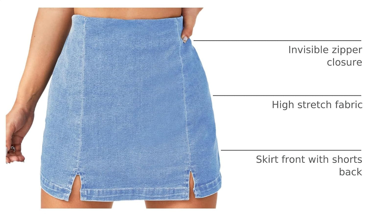 Floerns Women's Split Hem High Waist Denim Skorts Skirt Shorts